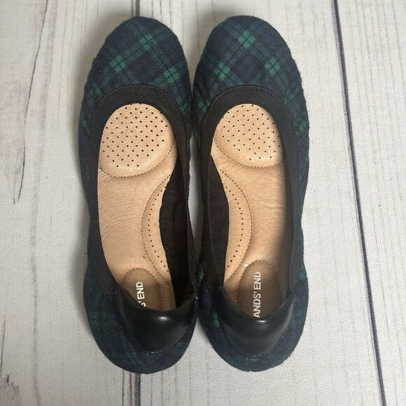 Lands End Womens 8 B Ballet Flat Shoe Round Toe Elastic Trim Slip On Plaid EUC - Picture 2 of 10